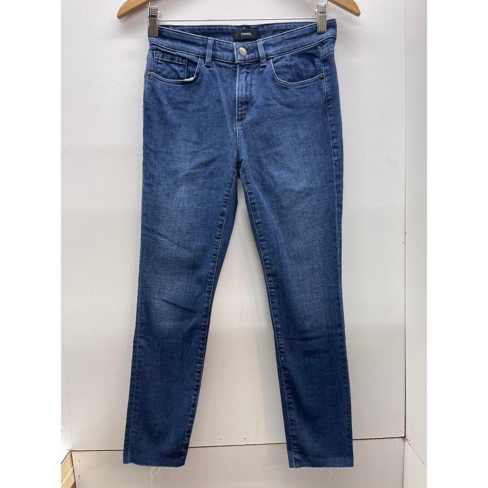 Theory Women Skinny Jeans Dark Wash Raw Hem Denim Pants Size‎ 26